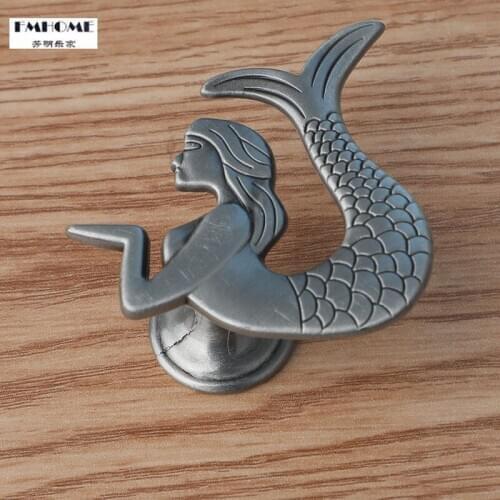 Cute cartoon childrens room furniture handle silver antique iron fish drawer shoe cabinet tv cabinet bathroom cabinet kids knob