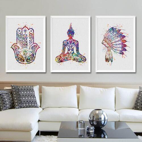 Modern Minimalist Watercolor Buddha Lotus Paintings Creative Canvas Prints Posters Bedroom Home Decor Wall Art Modular Pictures