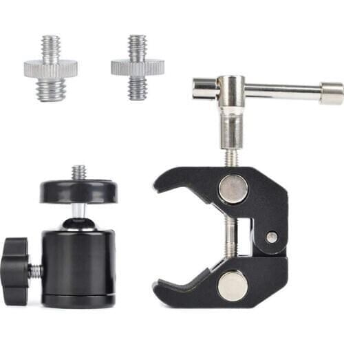 Super Clamp Mount Articulated Ball Head 1/4inch-20 Thread Hole Head and 1/4inch to 5/8inch Convertion Screw