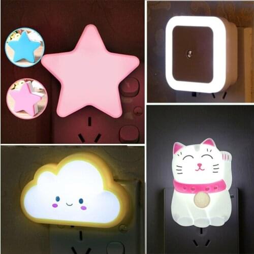 LED Night Light Mini Light Sensor Control ON/OFF AC110-220V Plug Nightlight Lamp for Baby Kids Childrens Bedroom Light Lamp