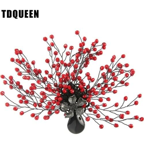 TDQUEEN Brooches Antique Silver Plated Red Bead Women Broches Natural Stone Pin Jewelry Tree Flower Brooch for Christmas Gift