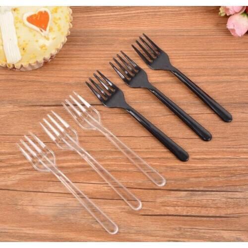3000pcs Plastic Disposable 3.9" Mini Clear Black Fork Plastic Small Fruit Fork Pick Party Dessert Cake Cupcake Buffet 10CM SN