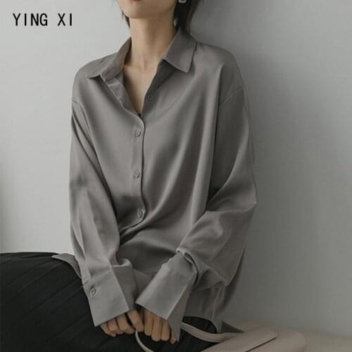 YING XI 2020 Spring MD-LONG Lapel Long Sleeve Relaxed Fit Blouse Women Tops Open Blouse