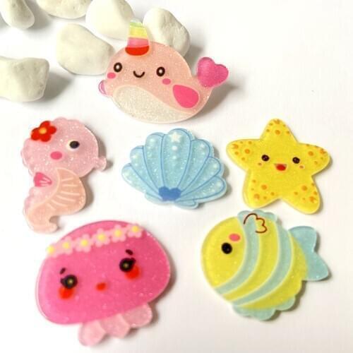 30Pcs/lots 22mm DIY Crafts Narwhal Marine Animal Gather Acrylic Headrope Accessories Mini BB Clip Accessories Hair Accessories