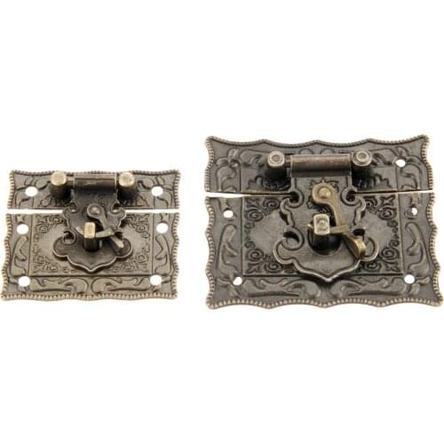 Antique Bronze Padlock Lock Jewelry Wood Box Latch Hasp Clasp +2pcs Suitcase Cabinet Hinge Vintage Furniture Decorative Hardware