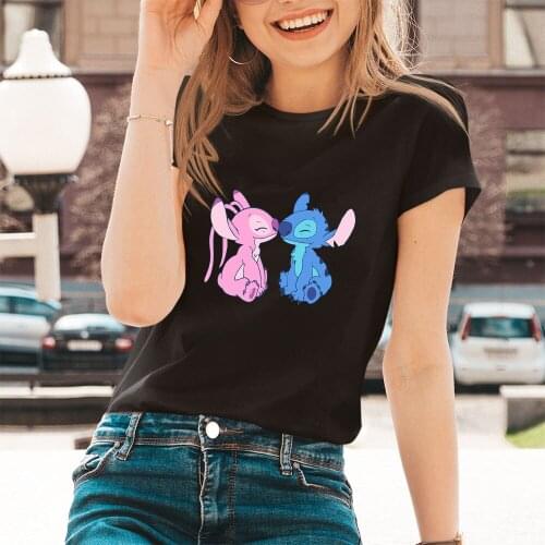 Women T-Shirts Lilo & Stitch Cartoon Series Print Tshirts Harajuku Black White Tees Summer New Products T Shirt Kawaii Drop Ship