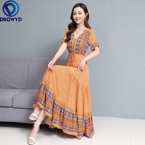 2021 Spring Autumn Runway Maxi Dresses Elegant Women Bodycon Party Vestidos 2021 Vintage Red Boho Print Chiffon Beach Midi Dress