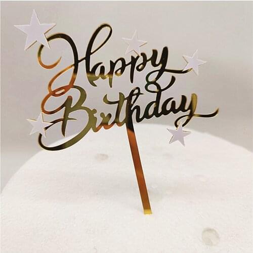 1PC Shiny Happy Birthday Cake Topper Lovely Star Cupcake Toppers Cake Picks Cake Decoration Topper Toothpick Kids Birthday