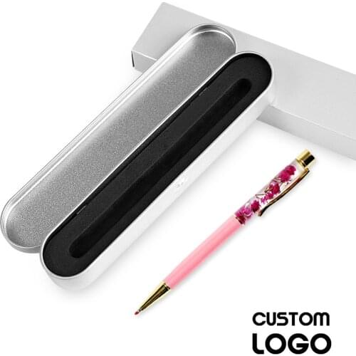 1Pc High Grade Flower Metal Gel Pens Private Custom Birthday Valentines Day Engraved Gift Office Writing Tool Logo With Pen Box