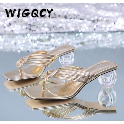 Summer Women Slippers Flip Flop Ladies Fashion High Heels Sandals PU Leather Womens Casual Square Toe Shoe Female Footwear