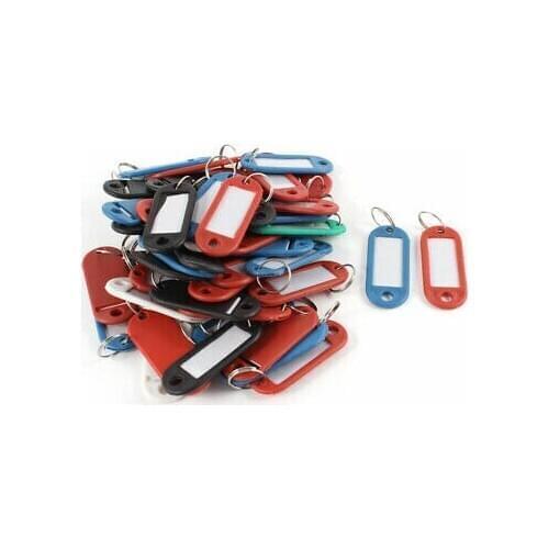50 in 1 Assorted Color Plastic Key ID Label Name Card Tags Split Rings Keyrings