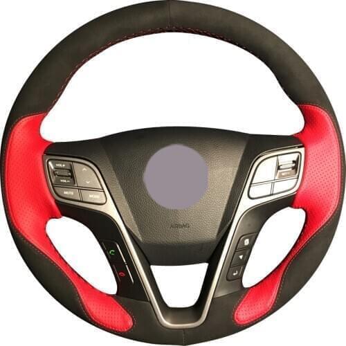 Black Suede Red Leather Car Steering Wheel Cover for Hyundai Santa Fe 2013-2015 Hyundai ix45