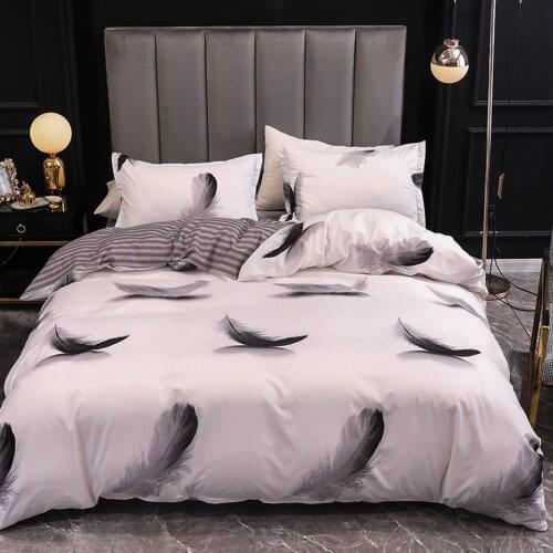 Black White Blue Marble Feather Boho Gray Grid Bedding Set Duvet Cover And Pillow Case Bedlinnen King Size Queen Bed Spread 3pcs