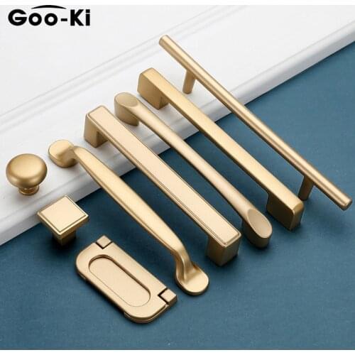 European Style Matte Gold Cabinet Handles Solid Aluminum Alloy Kitchen Cupboard Pulls Drawer Knobs Furniture Handle Hardware