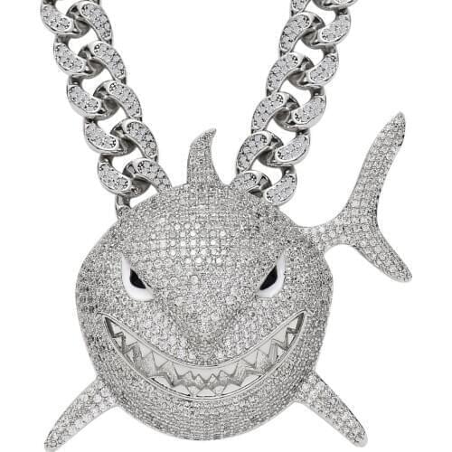 Hip Hop AAA CZ Stone Paved Bling Iced Out Evil Shark Animal Pendants Necklaces for Men Rapper Jewelry Drop Shipping