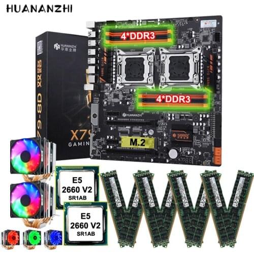HUANANZHI X79-8D LGA2011 Motherboard Dual CPU Socket 2 Processors Xeon E5 2660 V2 with Coolers Big Brand RAM 256G(8*32G) RECC