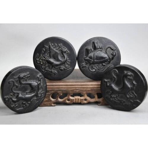 Hongshan culture archaize black iron meteorite Four great god beast amulet statue