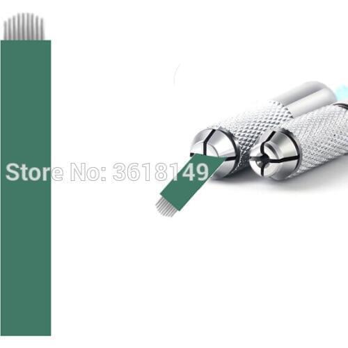 0.16mm Agulha U 0.16mm Microblading Needles 9U for Permannet Makeup Eyebrow Lip Lamina Tebori Green Tattoo Blade for Manual Pen