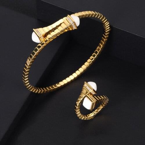 Jankelly luxury Unique African Bangle Ring Set Jewelry Sets For Women Wedding Cubic Zircon Crystal CZ Dubai Bridal Jewelry Set