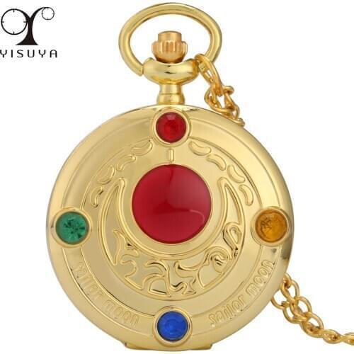 Gold Sailor Moon Necklace Pocket Watch Quartz Movement Trendy Retro Pendant Clock Gifts Student Girls Pocket Clock