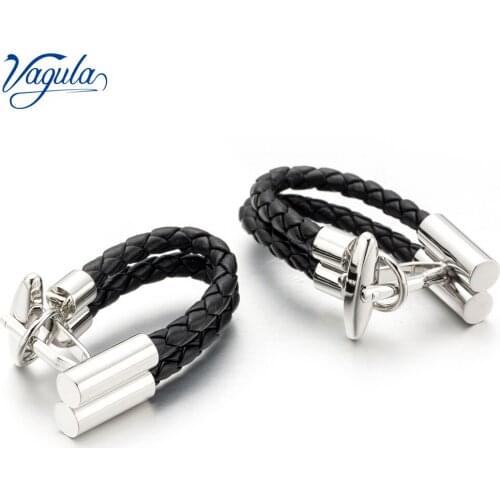 VAGULA Gemelos Classic Cufflinks Weave PU Leather Copper Cuff links Luxury gift Party Wedding Knit Gemelos Button 249