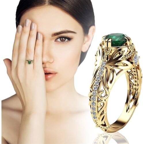 Green Zircon Ring Women 2021 Fashion Rhinestone Jewelry Ring Gold Wedding Jewelry Rings Engagement Rings In Stock