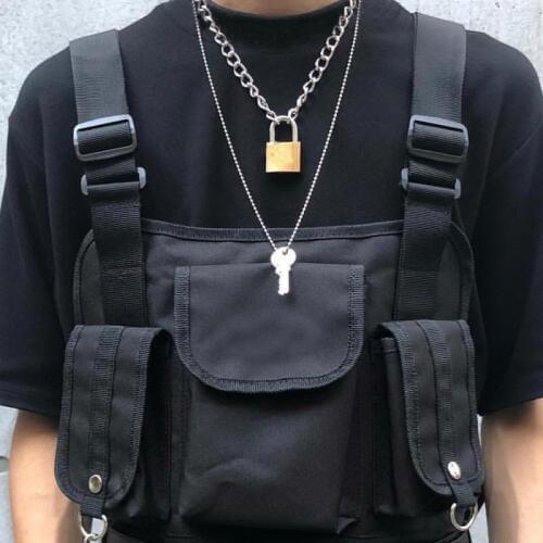 Cool Punk Gothic Men Women Unisex 2 in 1 Heavy Duty Chain Choker Squre Lock Collar Metal Link Key Necklace