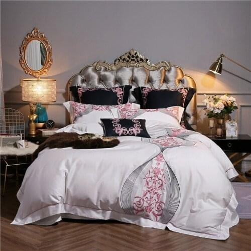 White Chinese style Luxury Royal Embroidery 80S Egyptian cotton Bedding Set Queen King Duvet Cover Bed sheet/Linen Pillowcases