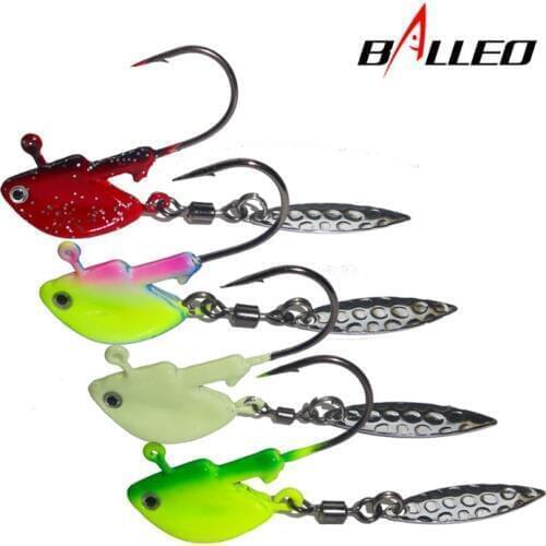 BALLEO 4pcs/lot Lead Head Hook with Spinner Spoon 4g 7g 10g 14g 21g 3D eyes Fish Lifelike Jig Head Hook