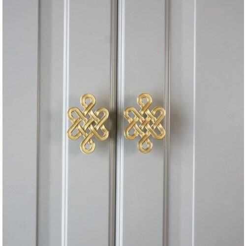 Brass Furniture Handles Chinese Knot Drawer Cabinet Knob Door Pull Gold Color Knob Clothes Hook Modern Knob Furniture Hardware