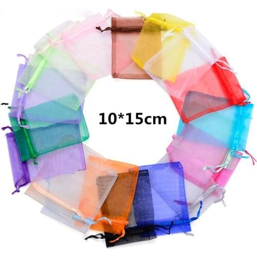100pcs/lot Organza Bags 10*15 cm,Multicolor Jewelry Bags Packing Drawable Organza Bags For Wedding Gift Bags