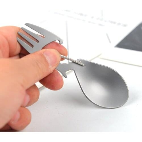 Multifunctional Tableware Outdoor Camping Spoon Ultra-light Titanium Alloy Tableware Fork Bottle Opener Tools