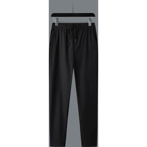 Mens Casual Pants Ice Silk Breathable Mens Nine-point Pants Fashion Casual Sports Pants Mens Beam Feet Flat Angle Two Styles