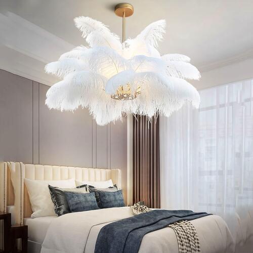 Nordic LED Pendant Lights Natural Ostrich Feather LOFT LED Pendant Lamp Bedroom Living Room Hotel Lighting Decor Cafe Decor Lamp