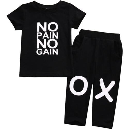 New Fashion Toddler Kids Baby Boy Clothes Outfits Clothes Print Letter No pain no gain T-shirt Top+Pants 2pcs Set
