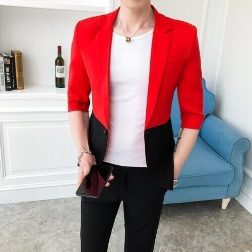 Kleding Splice Heren Black Red Contrast Suit Tracksuit Men Slim Fit Suit Pant Prom Doube Breasted Suit Costume Homme Double Vent