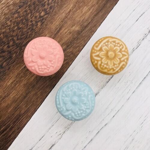 Single Round 33mm Cabinet Cupboard Door Pull Retro Vintage Round Ceramic Drawer Knob Handle kid room Decor Small Handle Knobs