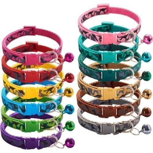 Cats Puppy Collar With Bells Camo Printing Adjustable Strap Nylon Buckle Collars High Quality Lovely Pets Dogs Neck Accessories