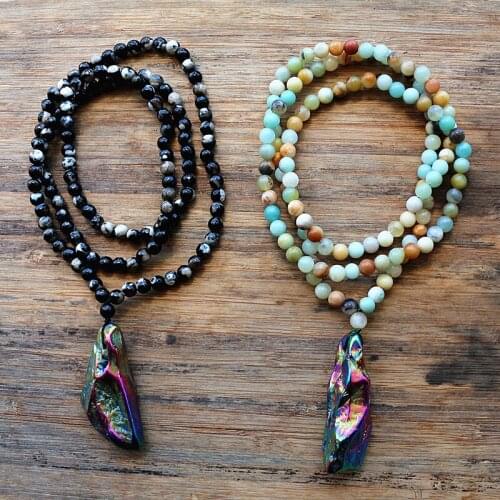 Natural crystal pendant necklace with 6MM Stone beads long necklace for women jewelry party