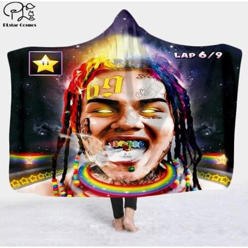 SInger 6IX9INE 3d printed Hooded Blanket Adult child Sherpa Fleece Wearable Blanket Halloween Style-6
