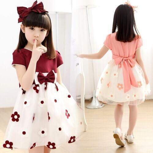 1Pcs Korean Style Girl Floral Dresses Childrens Dress 3Color Baby Ceremonial Clothing Brocade/Chiffon Flower Summer