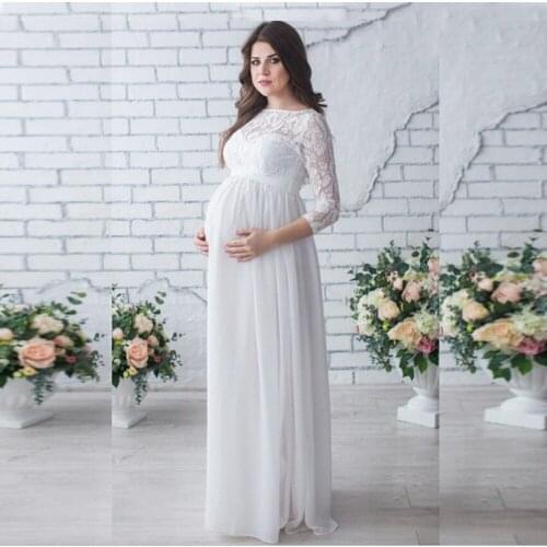 Maternity Dresses for Photo Shoot Baby Shower Pregnancy Shooting Black Lace Round Neck Long Skirt White Black Red2021summer