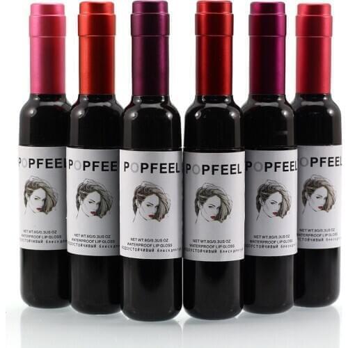 Popfeel 6 Colors Sexy lip gloss Cosmetics Red Wine Bottle Waterproof Non-stick Tint Lip Gloss Easy to Wear Matte Lipstick