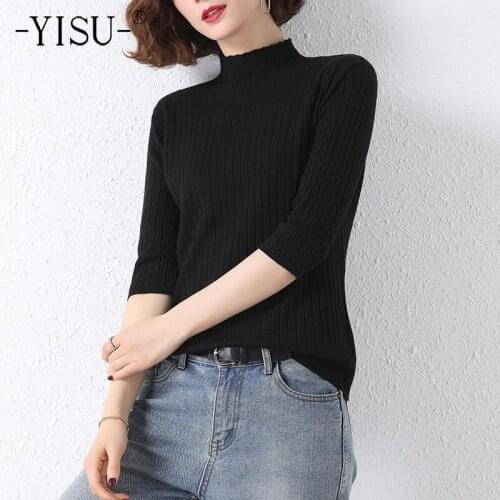 YISU Simple Spring New-coming Tops Turtleneck Pullovers Sweaters Primer shirt long sleeve Short Korean Slim-fit tight sweater