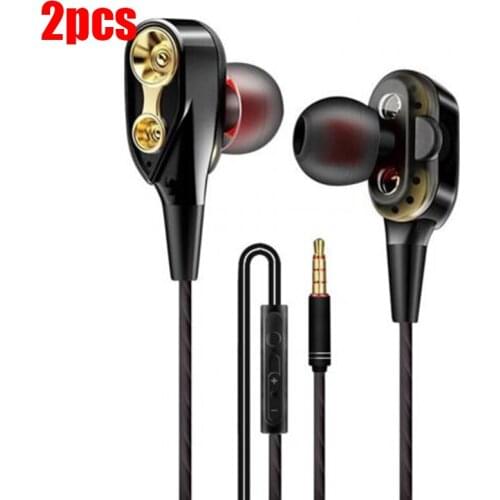 3.5mm Wired Earphones Sport Headset In Ear Deep Bass Stereo Earbuds Mic Hands Quad-core dual dynamic headset For All Smatr Phone
