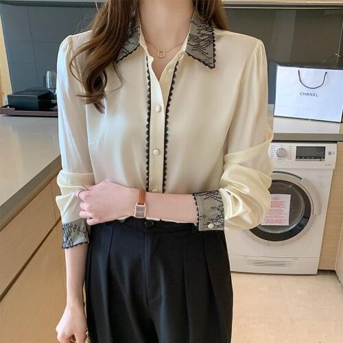 Vogue elegant lace shirts office ladies Womens Blouses New Spring Autumn Long Sleeve Shirts Tops Blusas Mujer