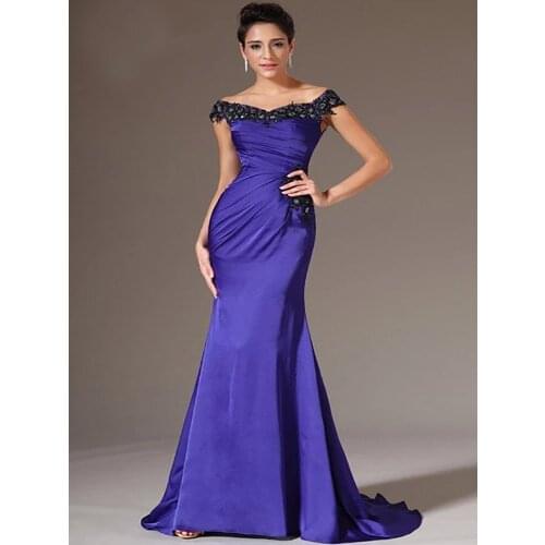 Blue Evening Dresses Mermaid Off The Shoulder Appliques Beaded Long Dubai Saudi Arabic Evening Gown Prom Dresses