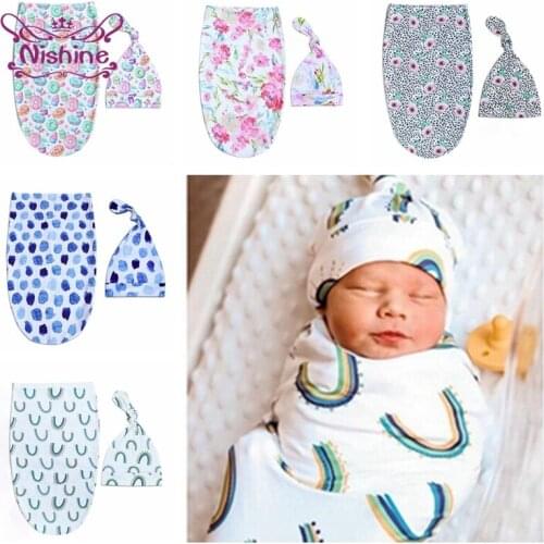 Baby Girls Leopard Print Sleeping Bag and Knotted Hat Set Fashion Donut Pattern Newborn Swaddle Wrap Infant Photography Props