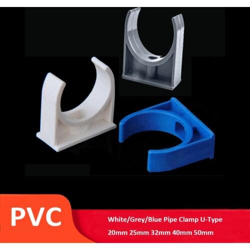 PVC U-Type Pipe Clamp 20mm 25mm 32mm 40mm 50mm Plastic Pipe Clip Tube Holder Pipe Fitting Fixed With Screws White/Grey/Blue