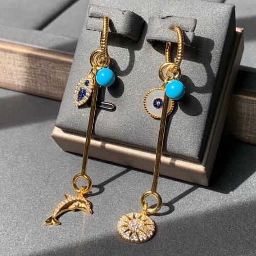 UMGODLY Fashion Gold Color Earrings Asymmetric Elements of The Sea Long Earrings with Hoop Women Summer Holiday Brand Jewelry